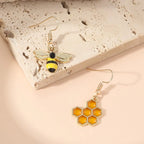 Gold-Tone Honeycomb and Bee Drop Earrings