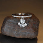 Vintage-Style Cat Paw and Heart Stone Ring