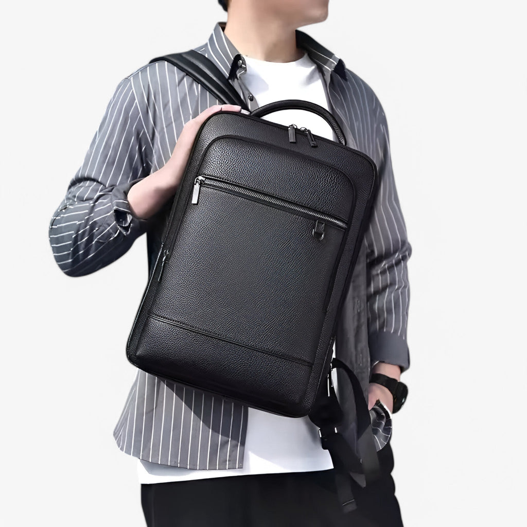 Genuine Leather Commuter Backpack with USB Charging Port