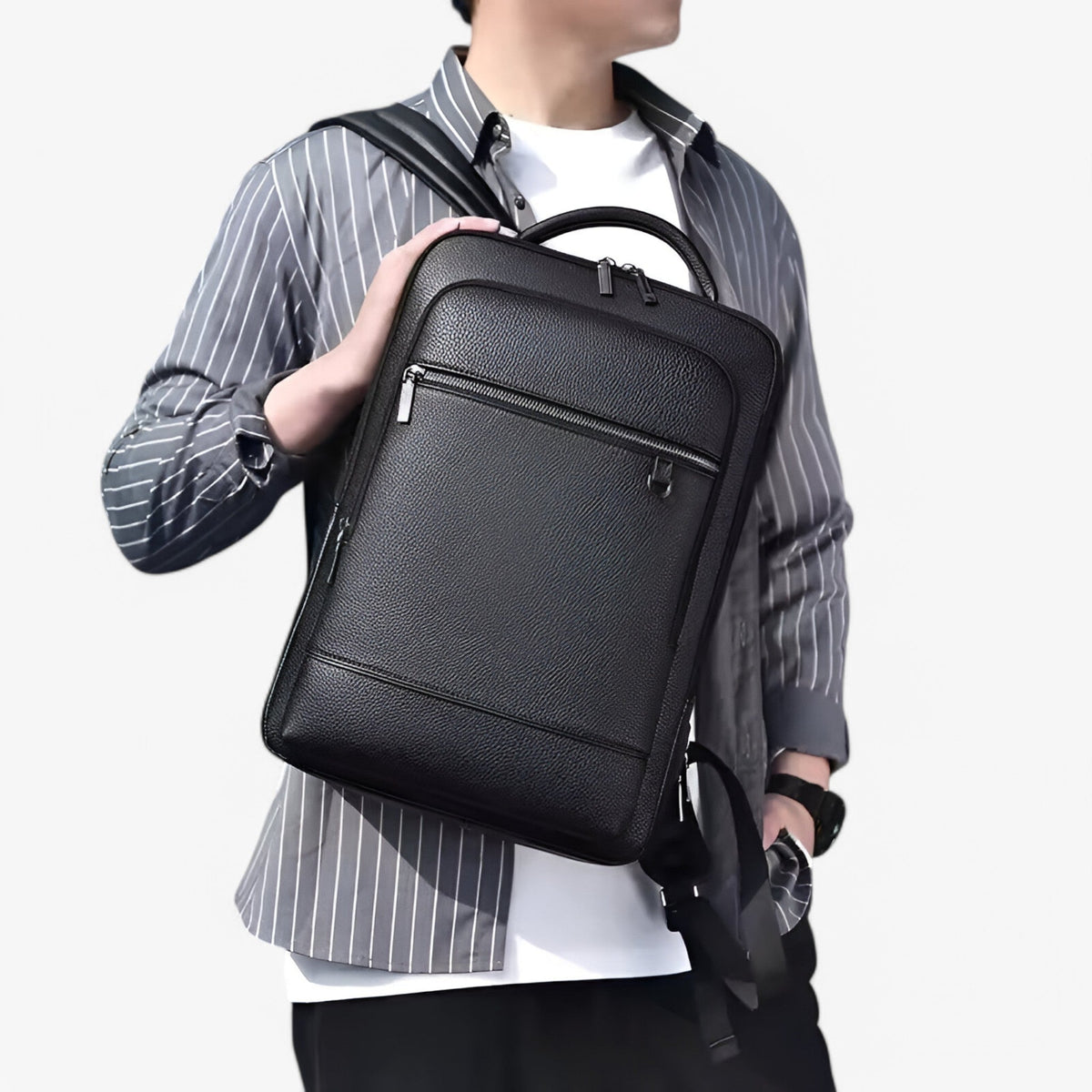 Genuine Leather Commuter Backpack with USB Charging Port