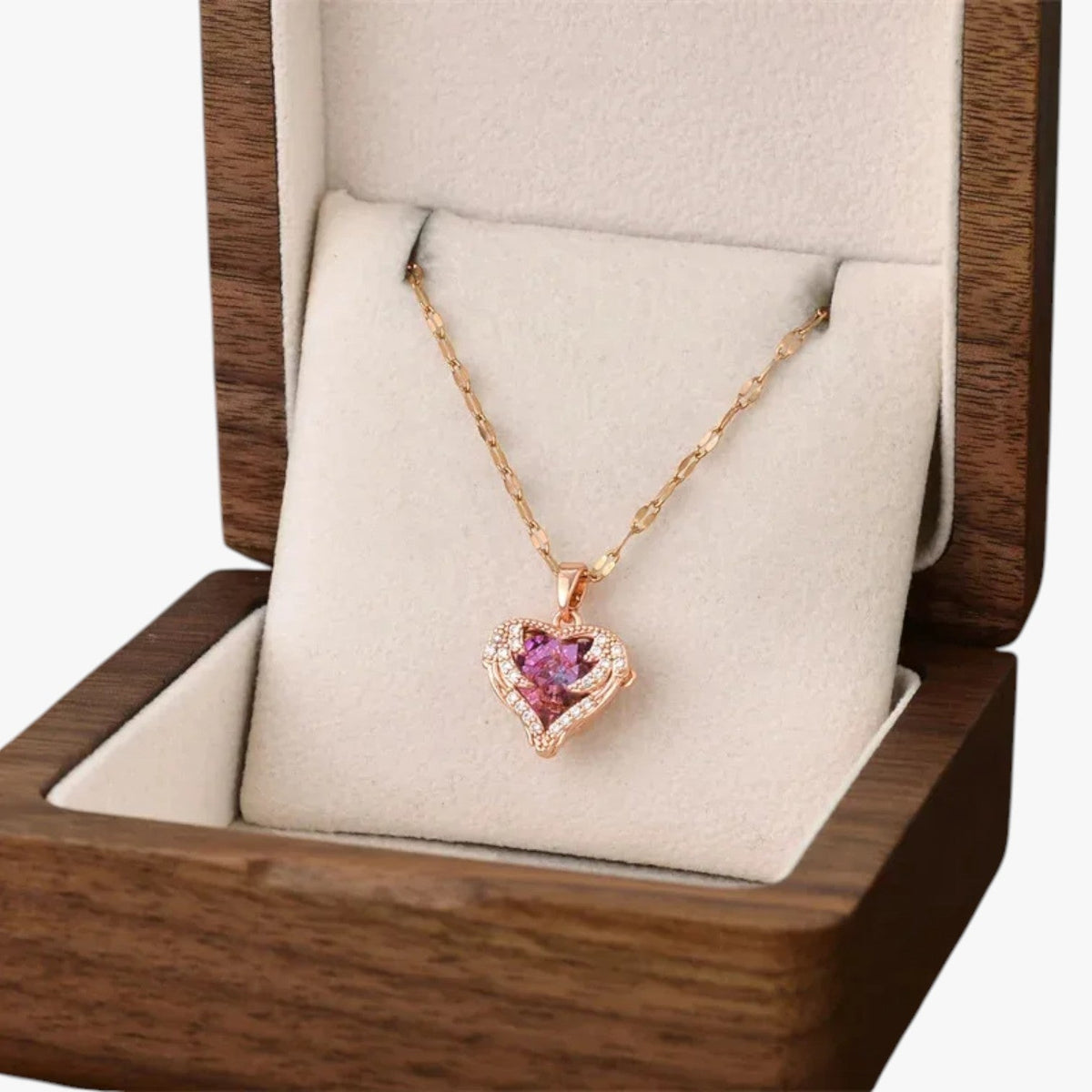 Heart Pendant Necklace with Set Crystal Stones