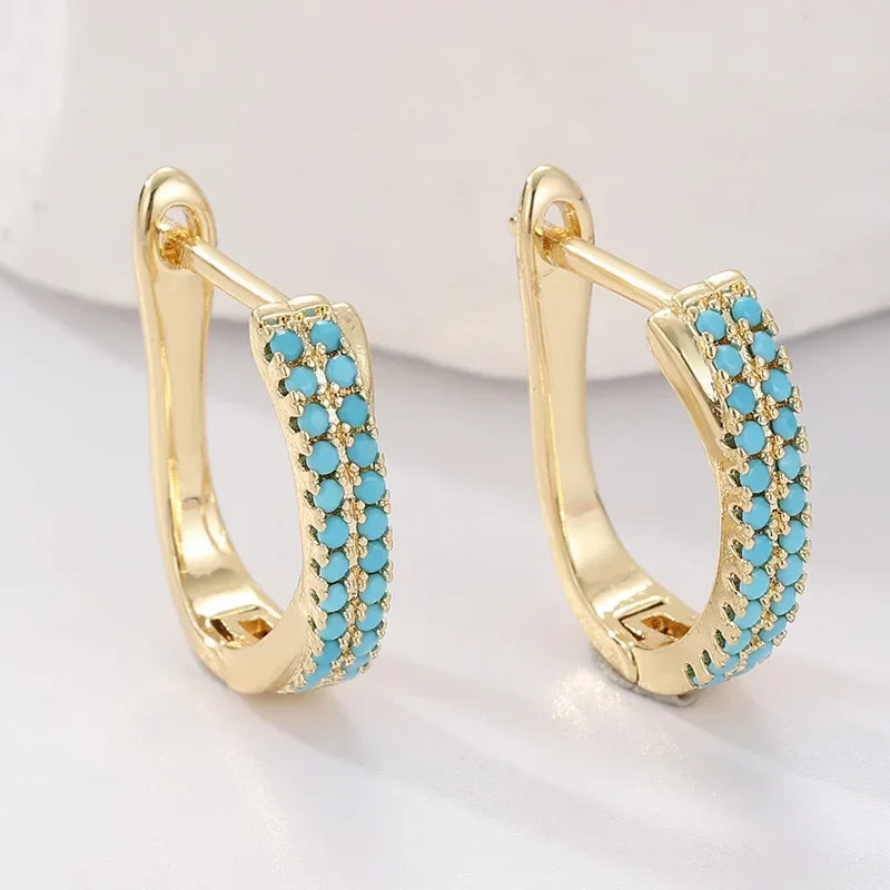 Turquoise Pavé Classic Gold-Tone Huggie Earrings
