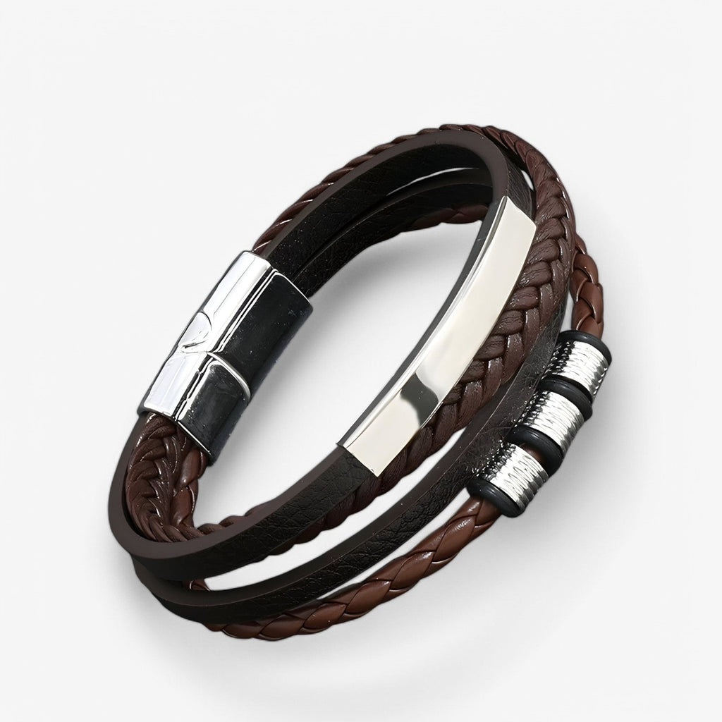 Dikke gevlochten leren armband, 21 cm