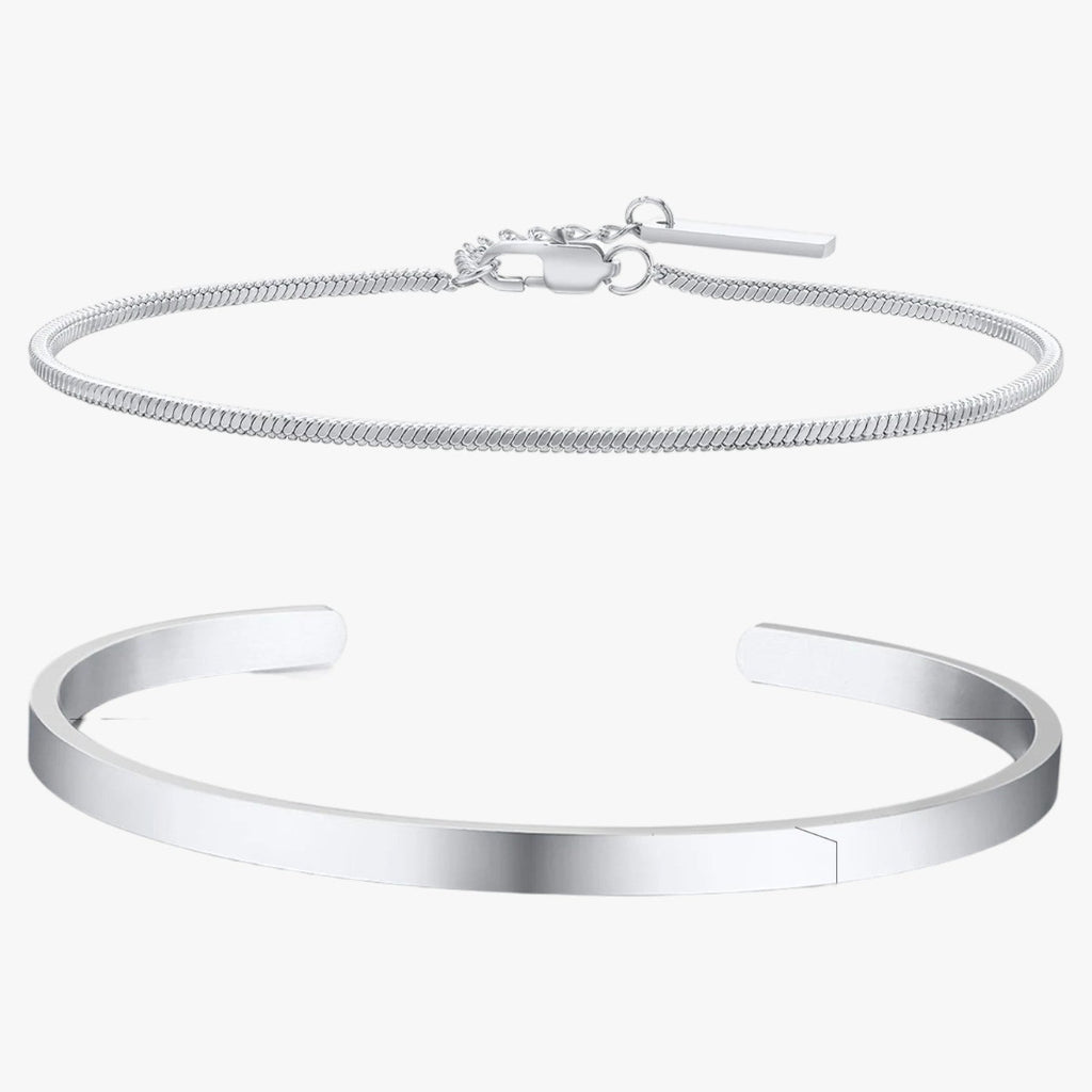 Set stalen schakelarmbanden met mat zwarte details