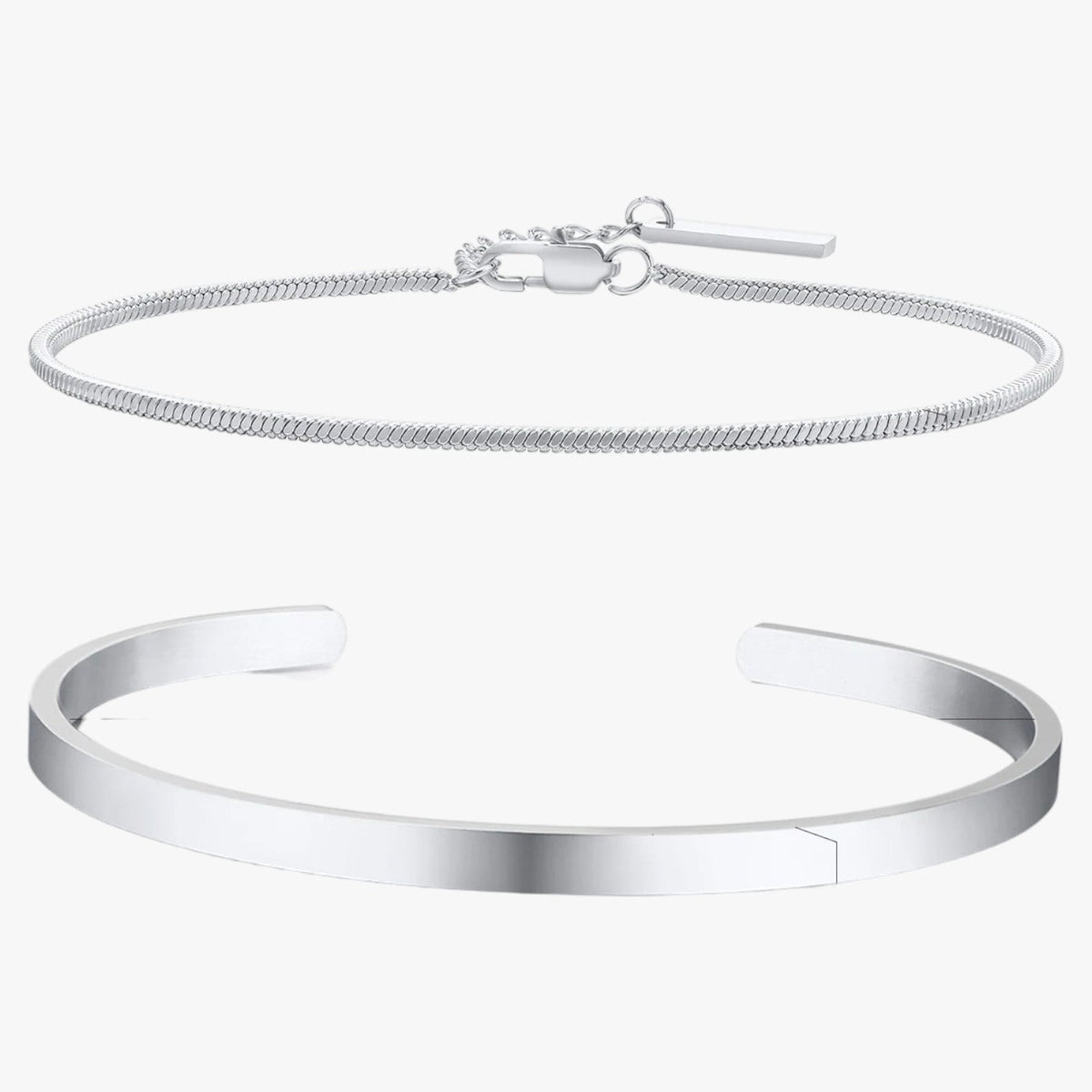 Set stalen schakelarmbanden met mat zwarte details