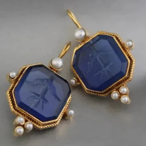 Brincos Pendentes com Pendente Geométrico de Pérola Estilo Vintage