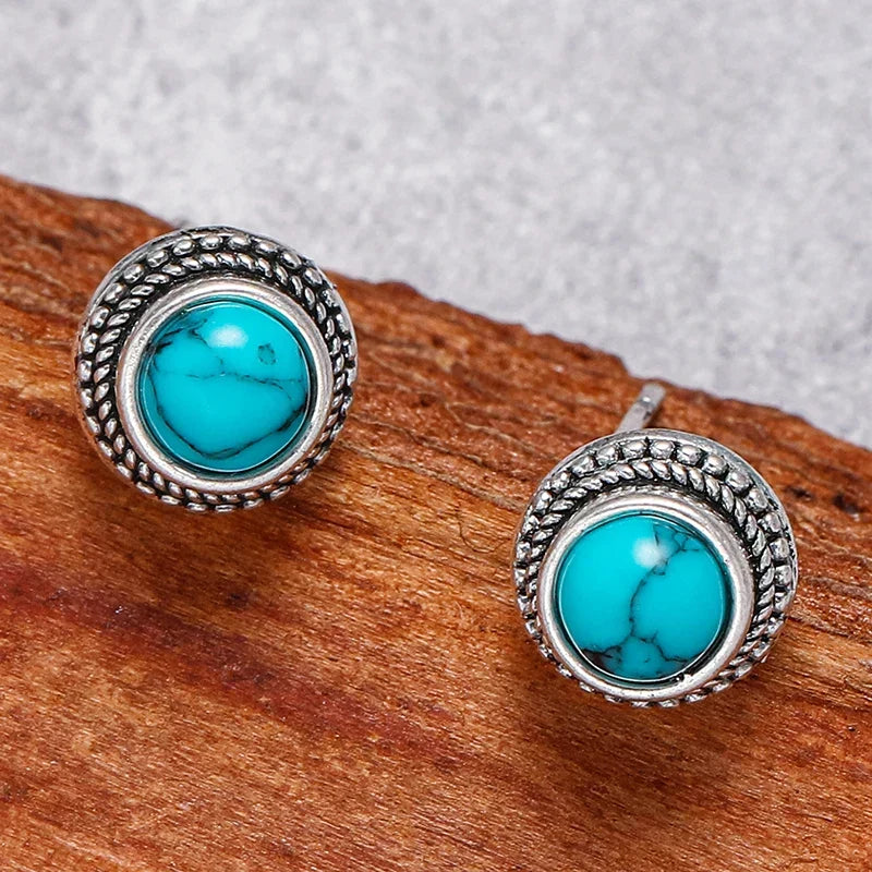 Vintage Bohemian Faux Turquoise Stud Earrings