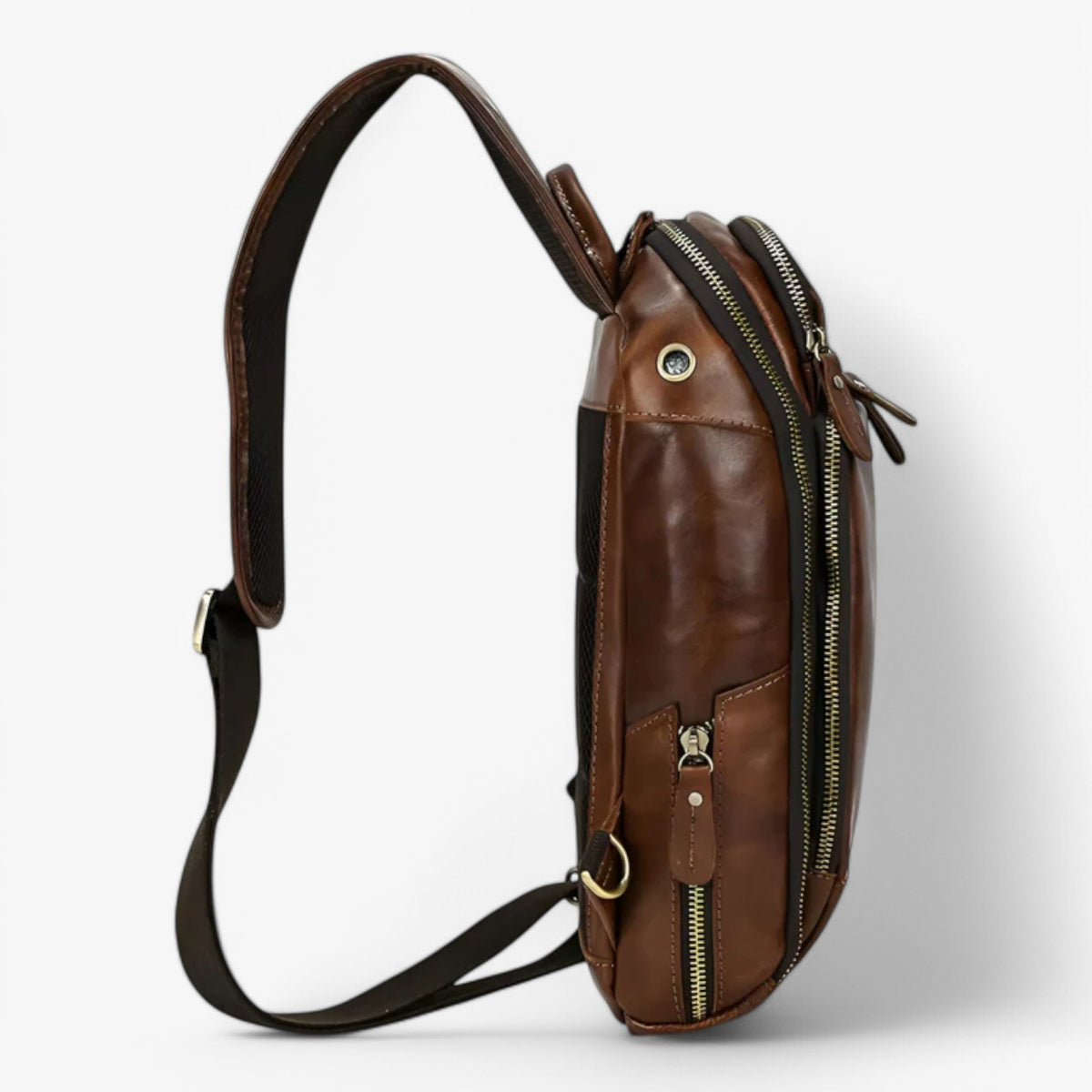 Men's Genuine Ox Leather Chest Bag with USB Charging Port