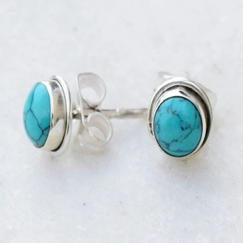 Antique-Style Round Turquoise Stud Earrings