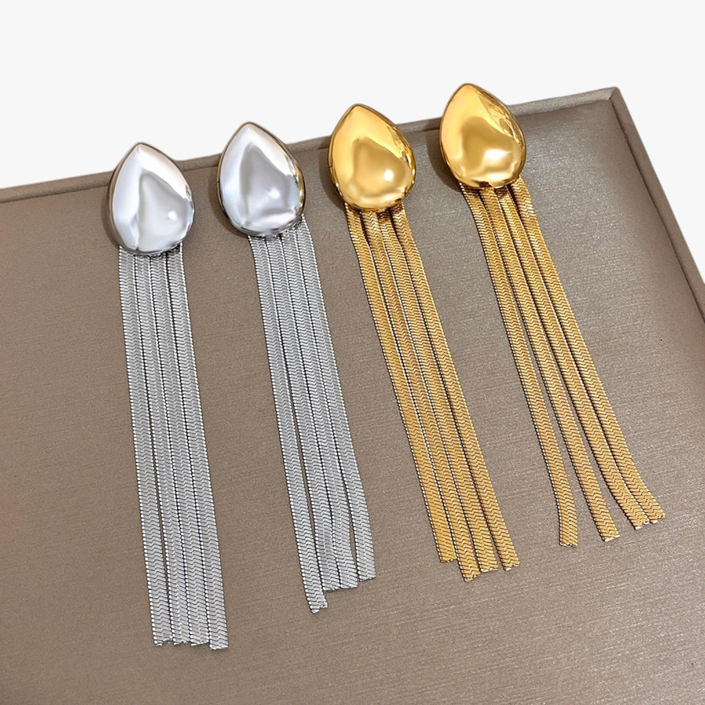 Long Tassel Drop Earrings with Polished Finish