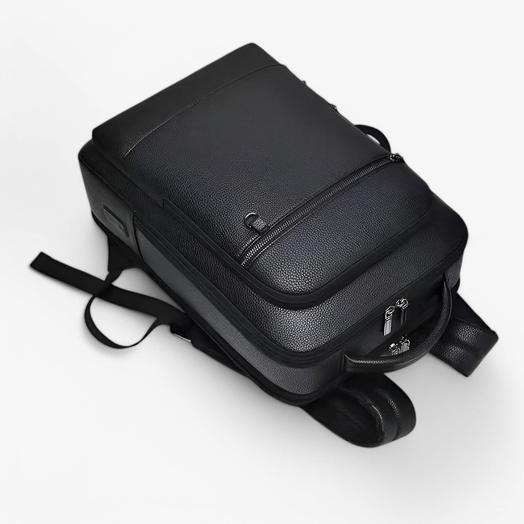 Genuine Leather Commuter Backpack with USB Charging Port