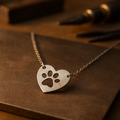 Silver-Tone Heart and Paw Pendant Necklace