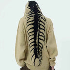 Knitted Hooded Jumper with Centipede Motif Down the Back