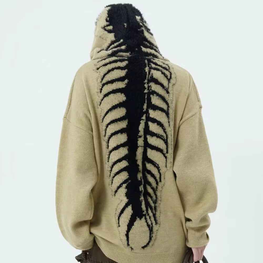 Knitted Hooded Jumper with Centipede Motif Down the Back