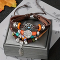 Leather and Bead Bracelet with Feather Charm