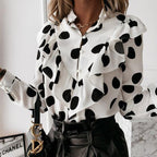 Long Sleeve Ruffle-Front Blouse with Button Detail