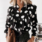 Long Sleeve Ruffle-Front Blouse with Button Detail