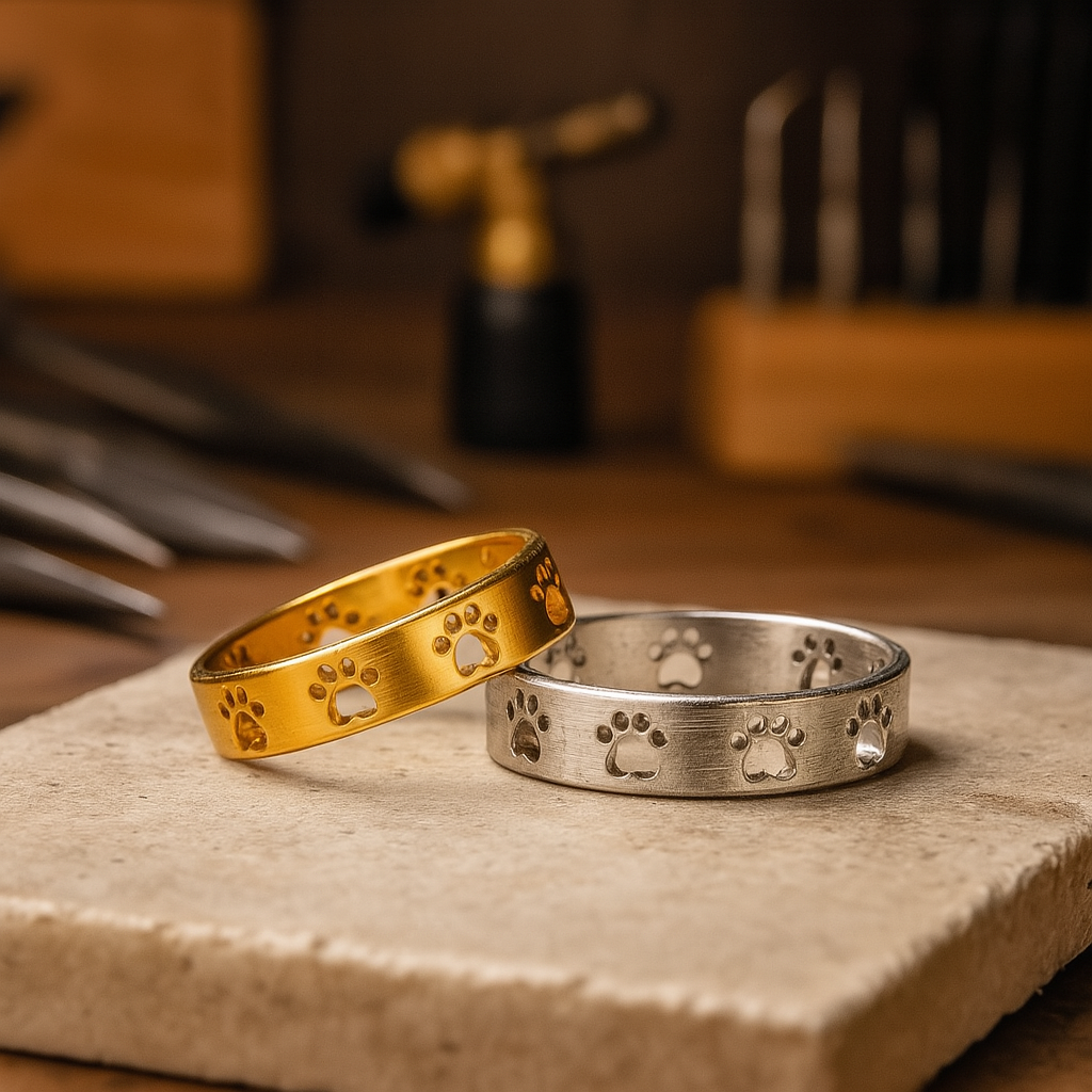 Roestvrijstalen ring met pootafdruk