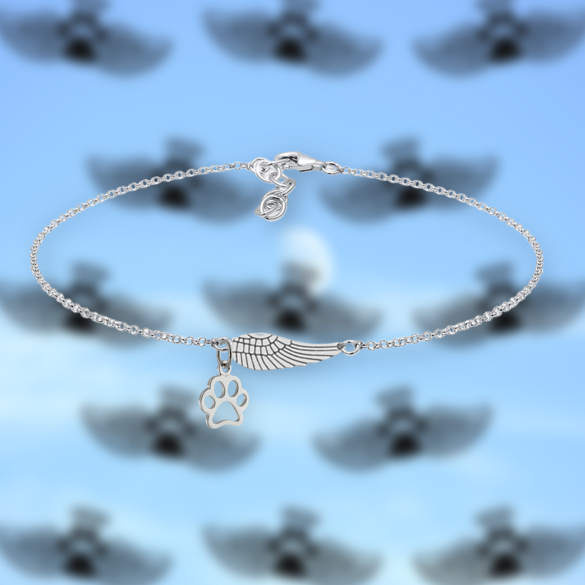 Handmade Silver-Tone Angel Wing and Paw Print Memorial Bracelet