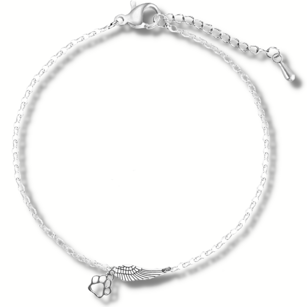 Handmade Silver-Tone Angel Wing and Paw Print Memorial Bracelet