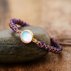 Amethyst Braided Bracelet with Round Moonstone-Look Stone