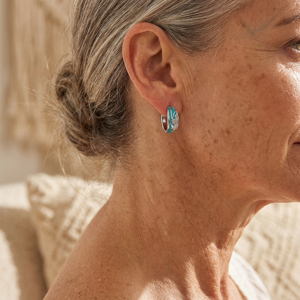 Enamel Mountain and Sun Zirconia Earrings