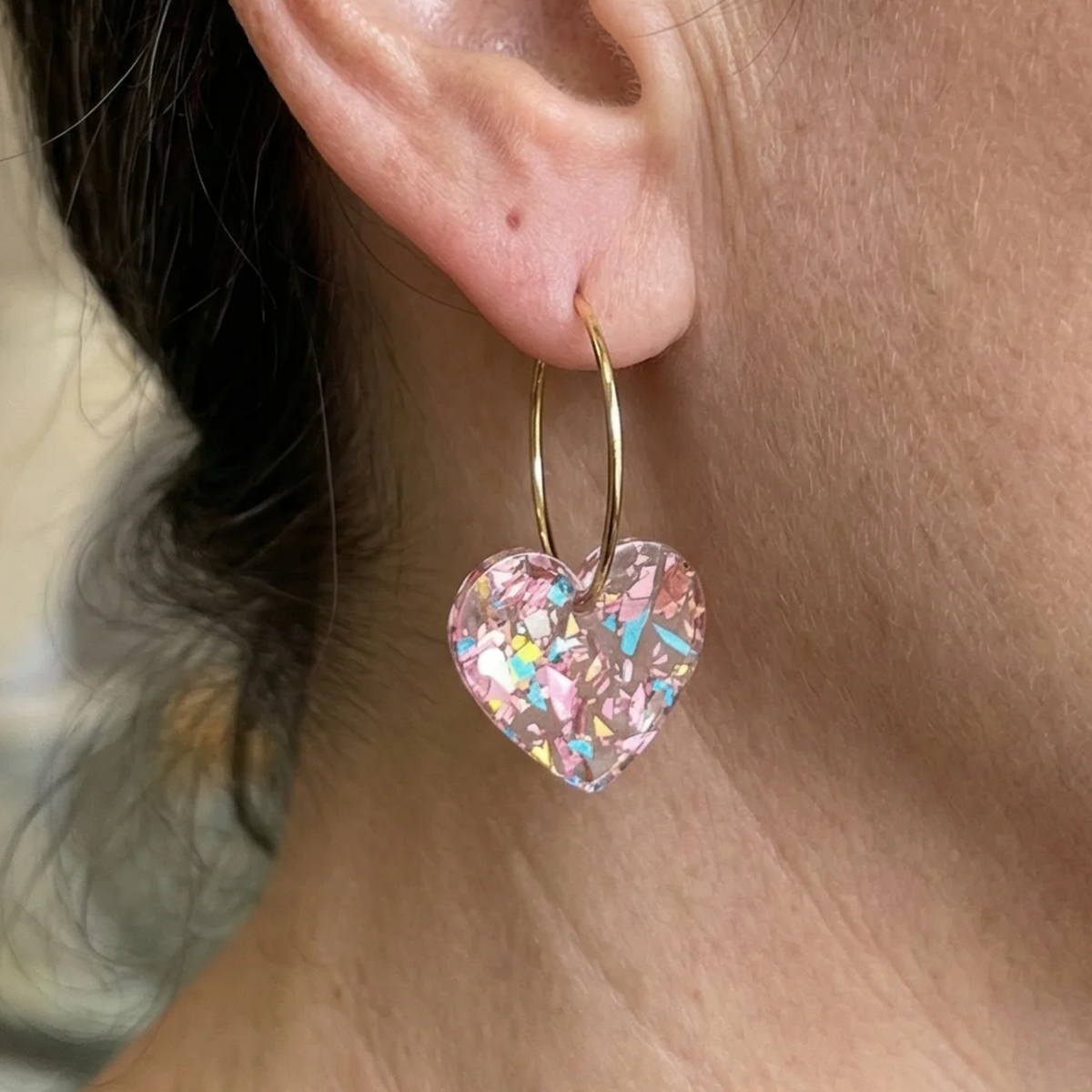 Heart Drop Earrings in Gold Tone