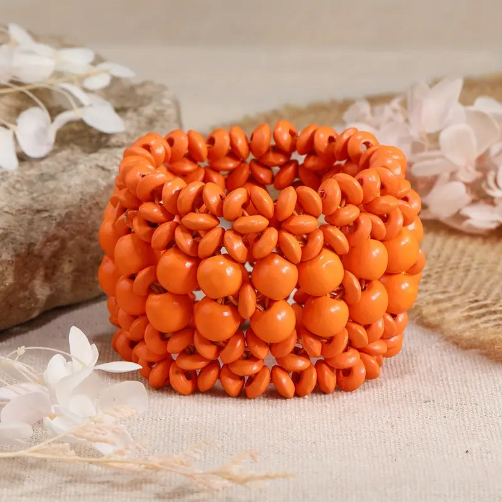 Tribal-Style Stone Bead Bracelet in Fiery Tones