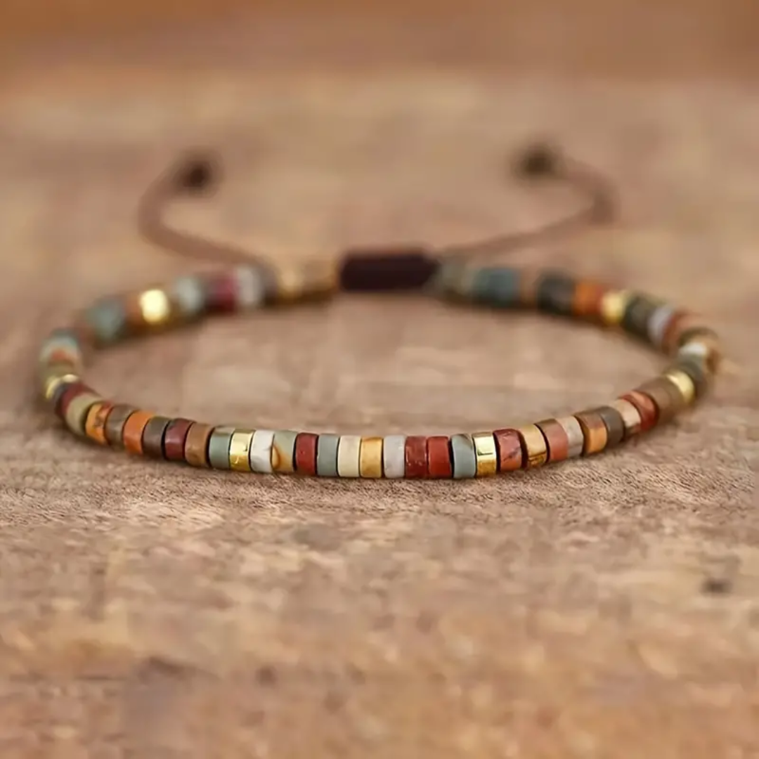 Red, Gold and Green Jasper Bead Bracelet