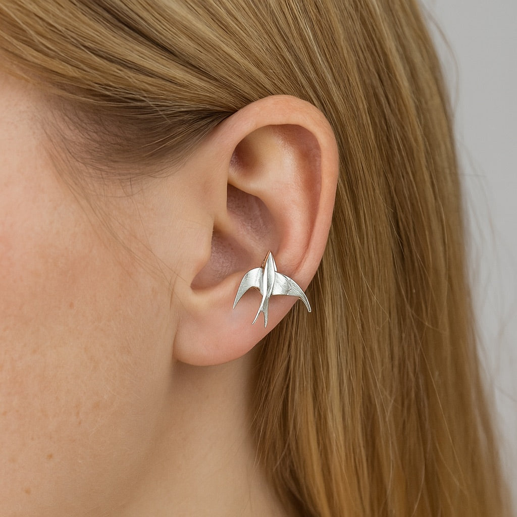 Silver-Tone Swallow Bird Clip-On Earrings