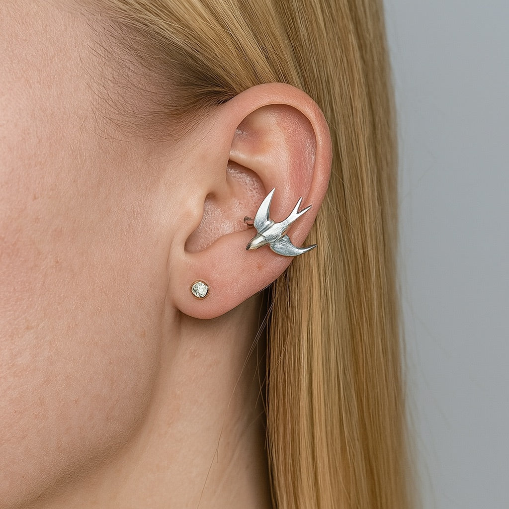 Silver-Tone Swallow Bird Clip-On Earrings