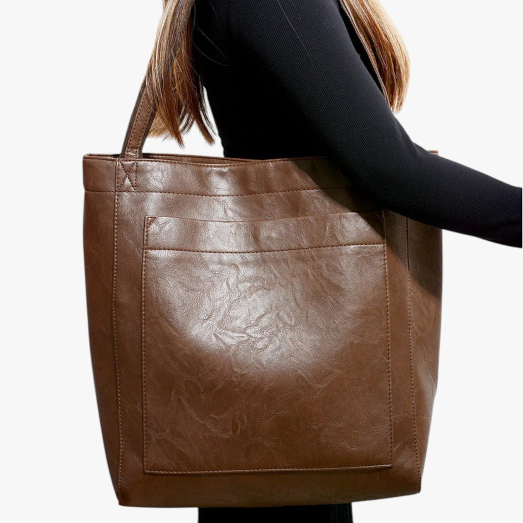 Everyday Leather Handbag with Snap Closure and Extra Space
