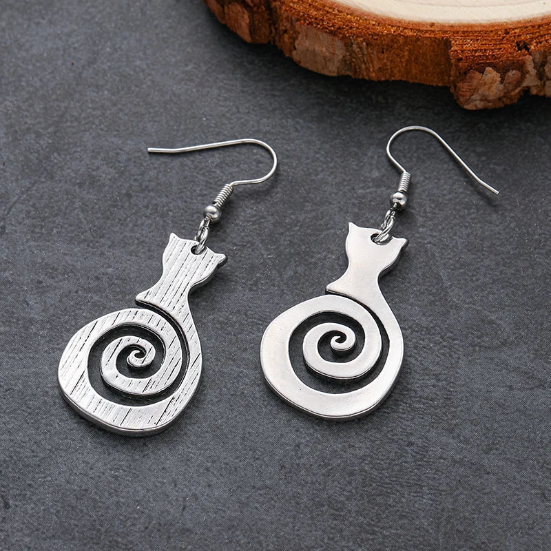 Vintage-Style Cat Silhouette Spiral Earrings