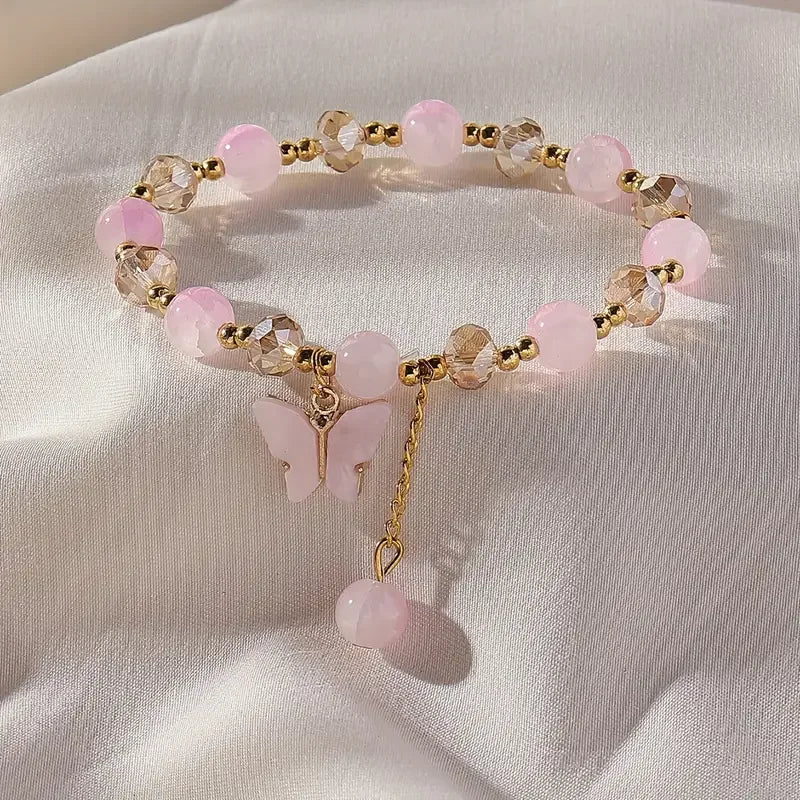 Faceted Bead Butterfly Stretch Bracelet