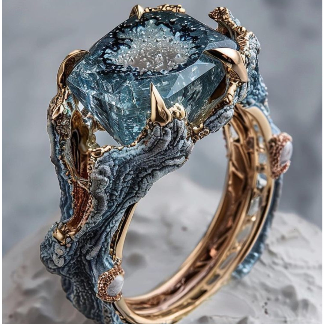 Blue Crystal Gold-Tone Nature Ring
