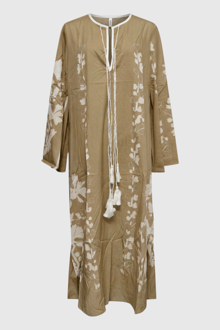 Oversized boho maxi-jurk met V-hals en lange mouwen