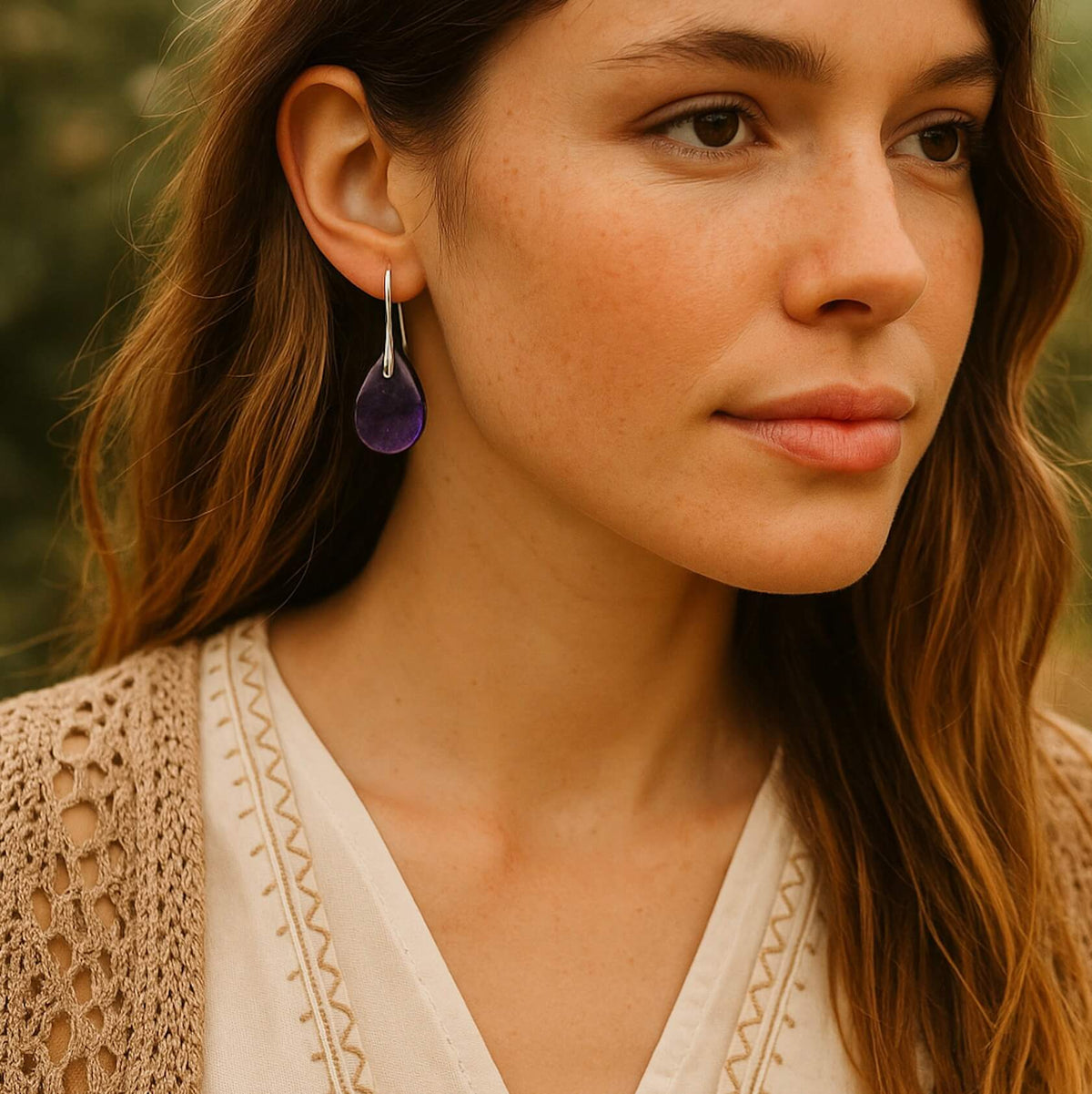 Amethyst Teardrop Earrings in Two Metal Tones