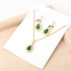 Green Pear Stone Pendant and Earrings Set