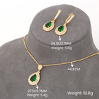 Green Pear Stone Pendant and Earrings Set