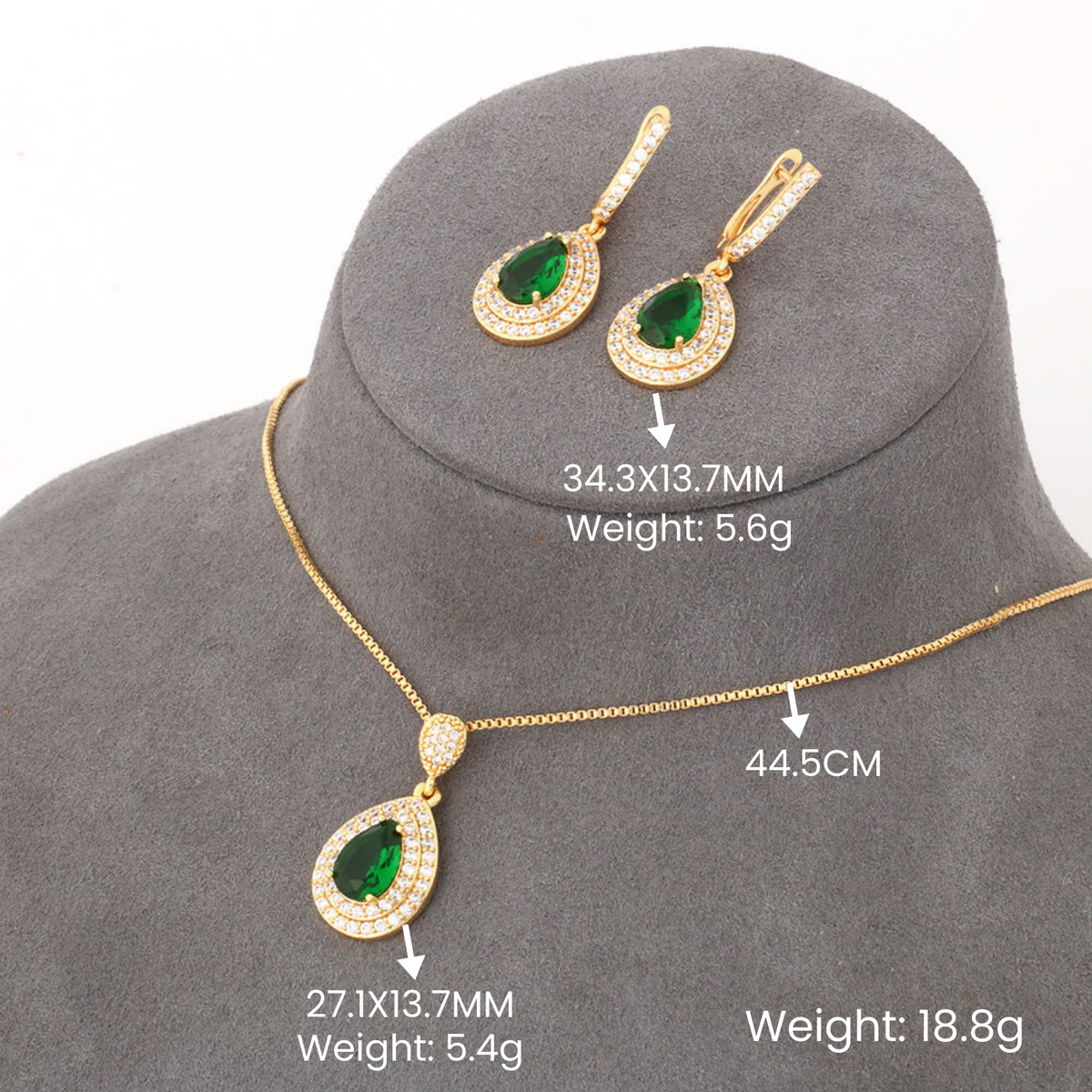 Green Pear Stone Pendant and Earrings Set