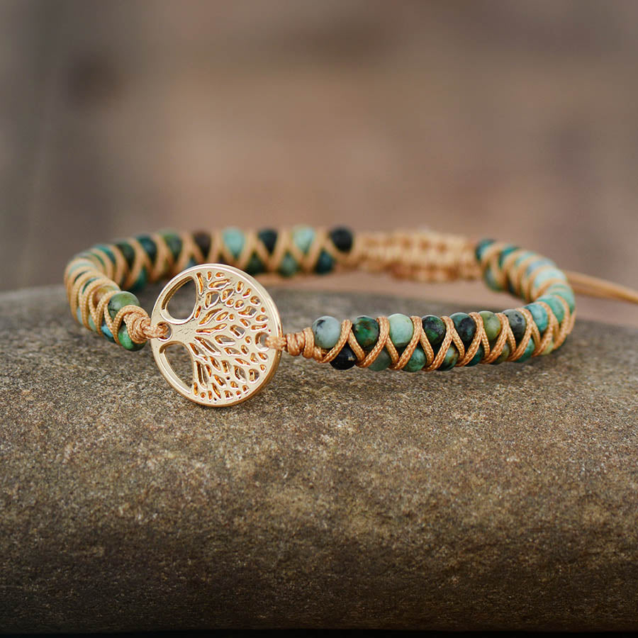 African Turquoise Bracelet with Tree of Life Charm
