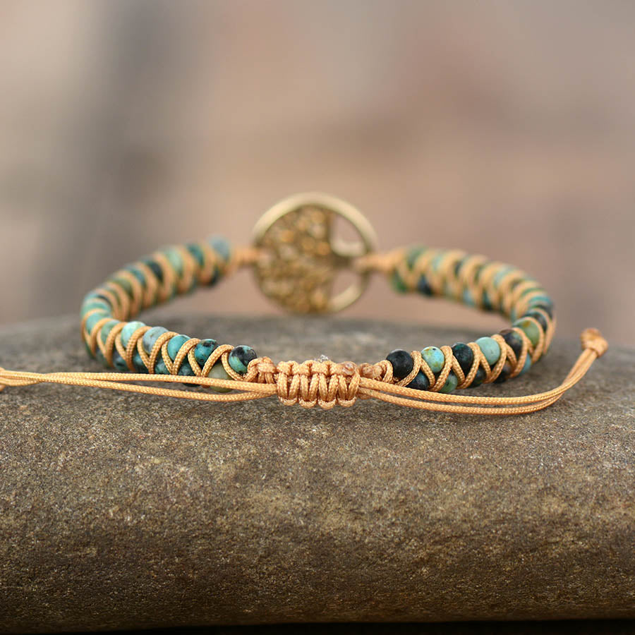 African Turquoise Bracelet with Tree of Life Charm