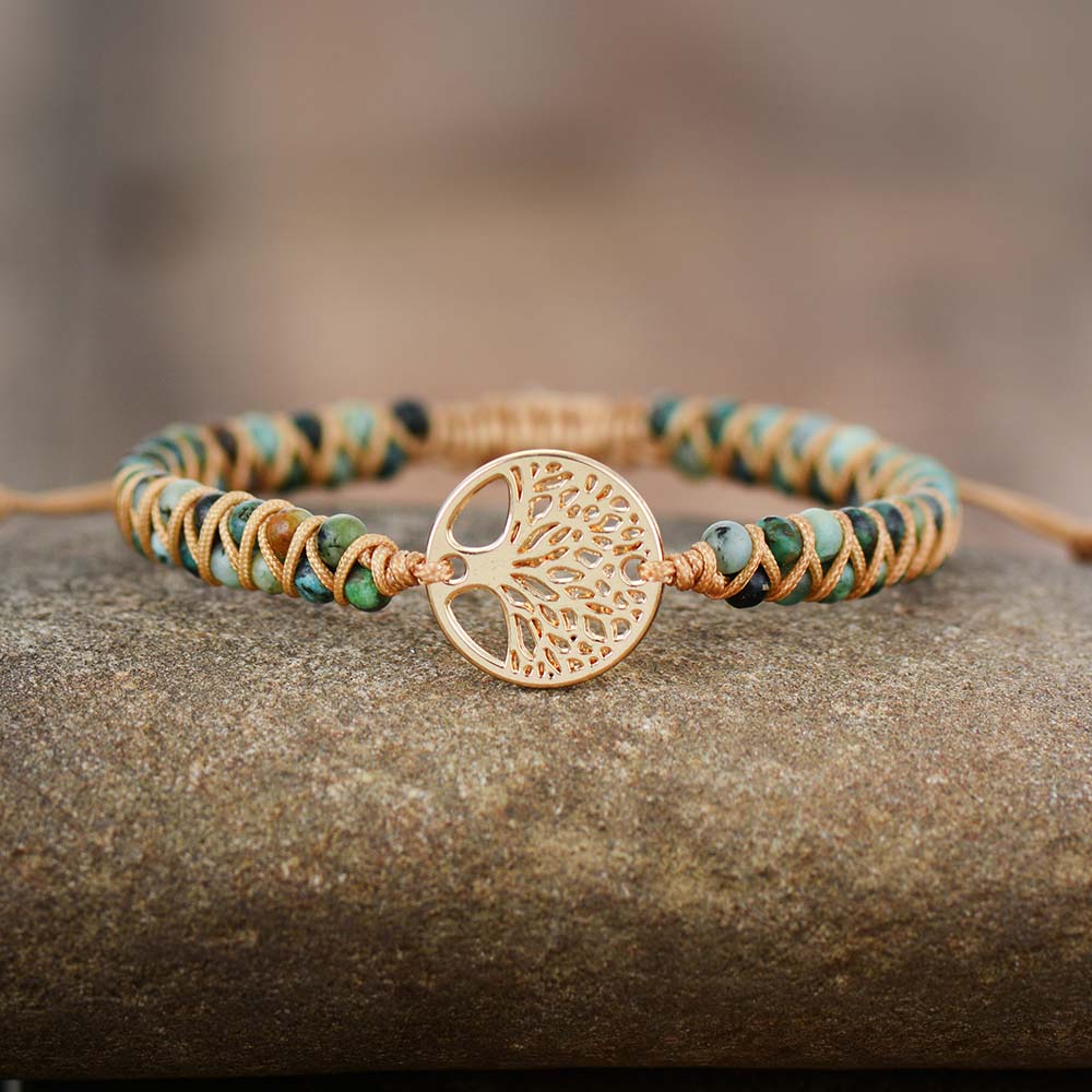 African Turquoise Bracelet with Tree of Life Charm