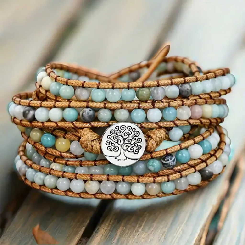 Tree of Life Amazonite Multi-Layer Wrap Bracelet