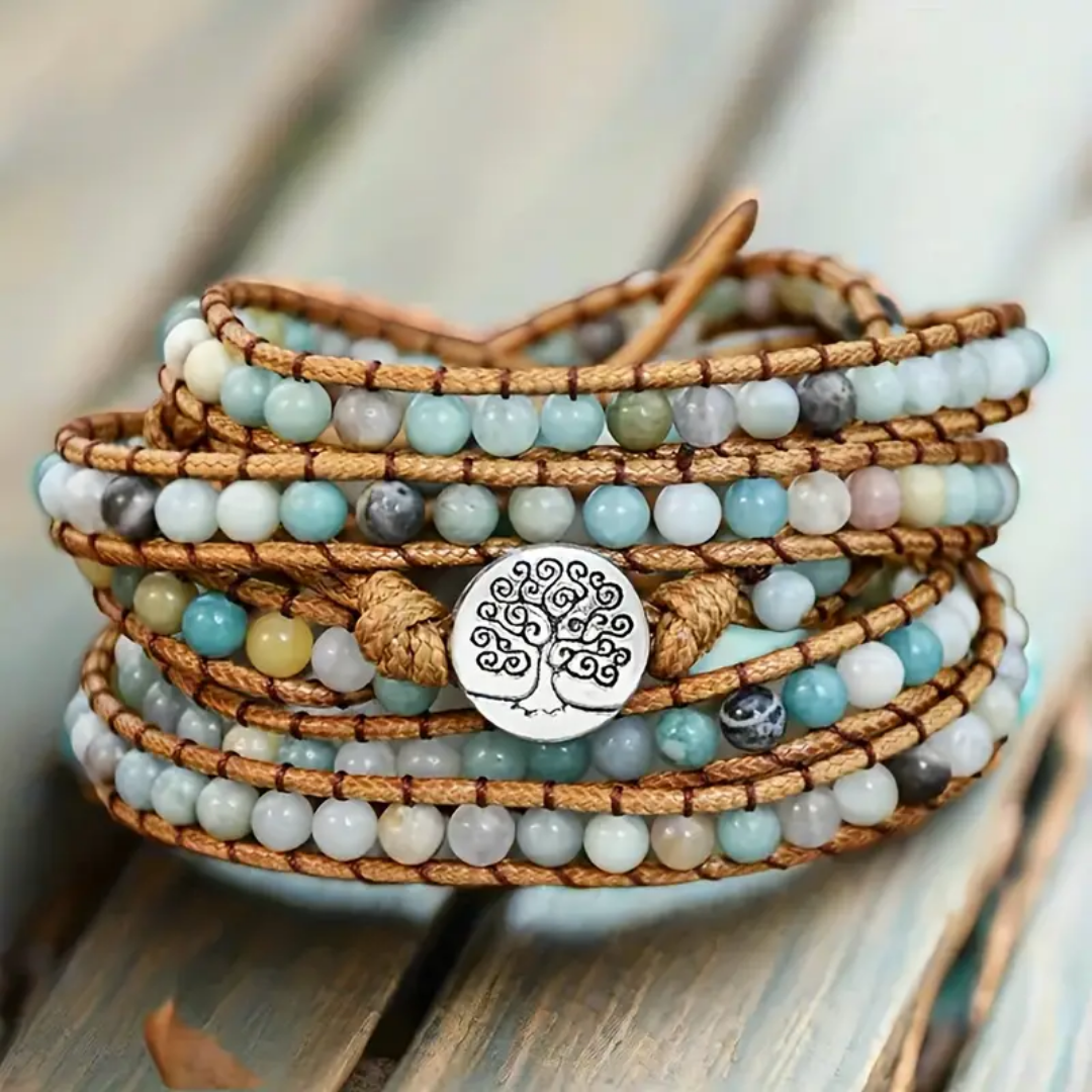 Tree of Life Amazonite Multi-Layer Wrap Bracelet