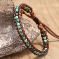 Turquoise Stone Bracelet Braided on Brown Cord