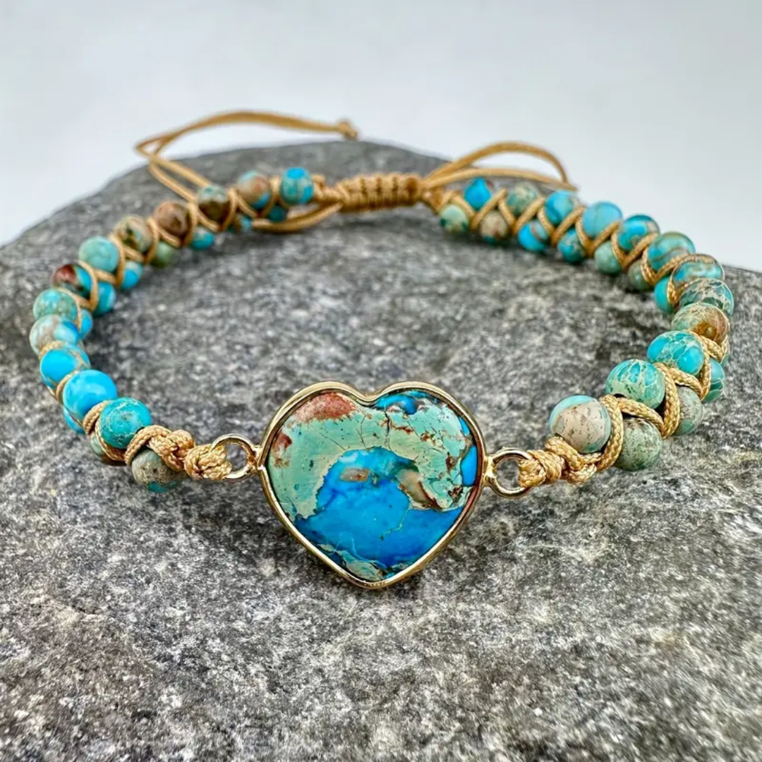 Turquoise Braided Bracelet with Heart Stone