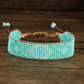 Wide Turquoise and White Glass Bead Cuff Bracelet