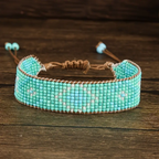 Wide Turquoise and White Glass Bead Cuff Bracelet