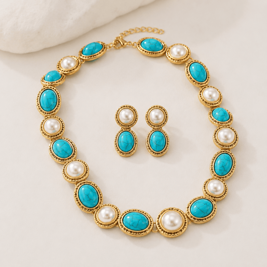 Turquoise and Pearl Antique Gold-Tone Statement Set